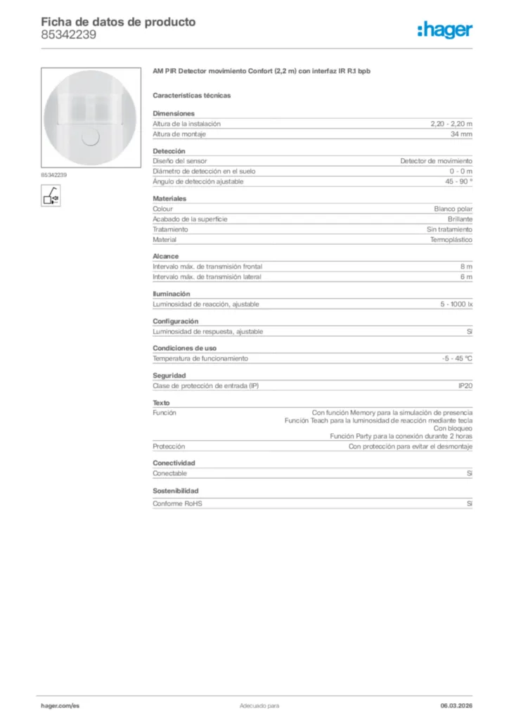 Imagen Hager Ficha de datos de producto 85342239 | Hager España