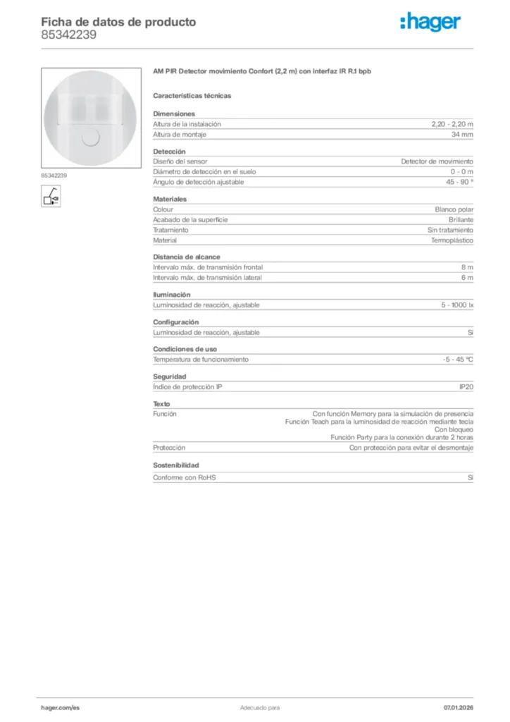 Imagen Hager Ficha de datos de producto 85342239 | Hager España