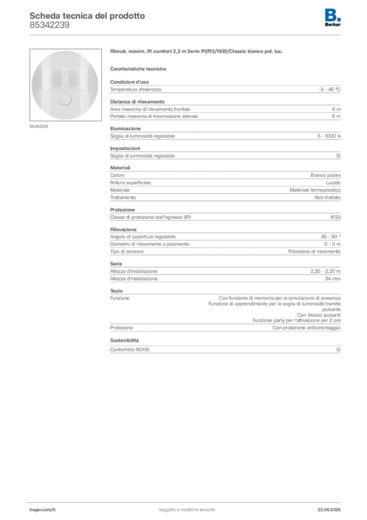 Immagine Berker Scheda tecnica del prodotto 85342239 | Hager Italia