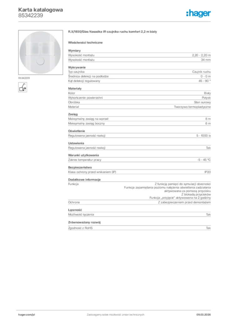 Zdjęcie Hager Karta katalogowa 85342239 | Hager Polska