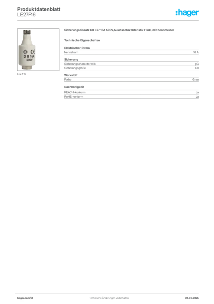 Bild Hager Produktdatenblatt LE27F16 | Hager Deutschland