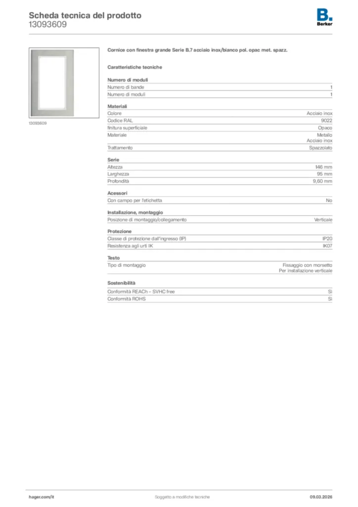 Immagine Berker Scheda tecnica del prodotto 13093609 | Hager Italia
