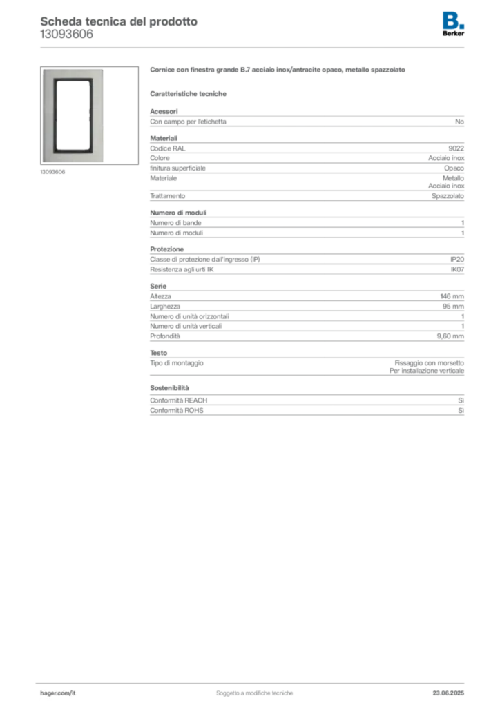Immagine Berker Scheda tecnica del prodotto 13093606 | Hager Italia