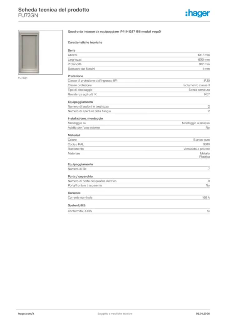 Immagine Hager Scheda tecnica del prodotto FU72GN | Hager Italia