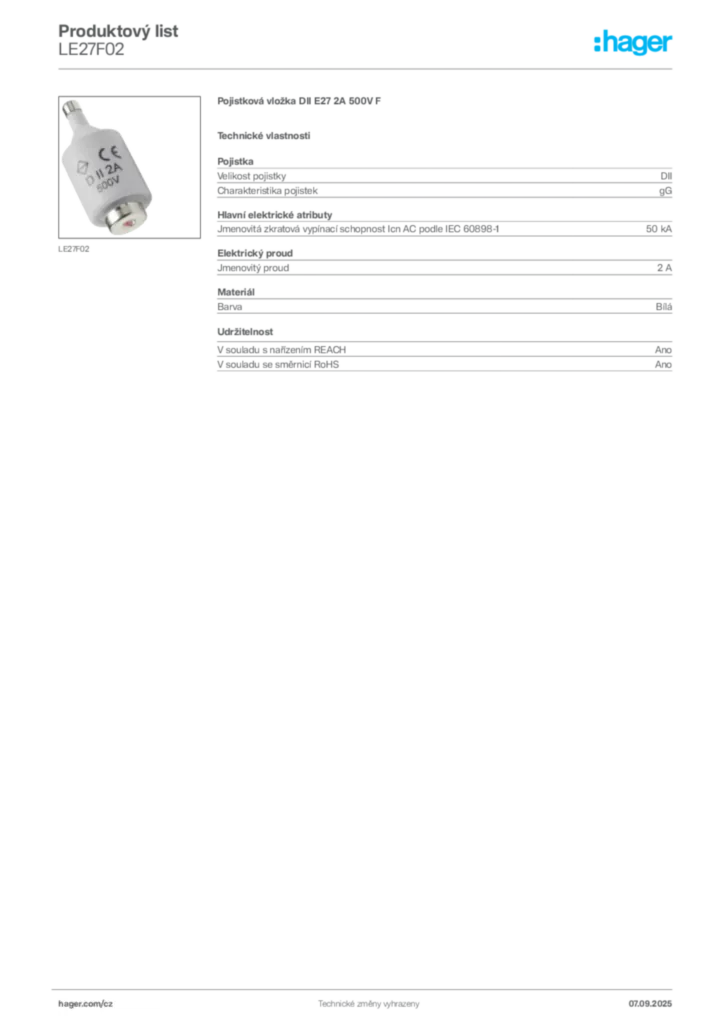Obrázek Hager Produktový list LE27F02 | Hager