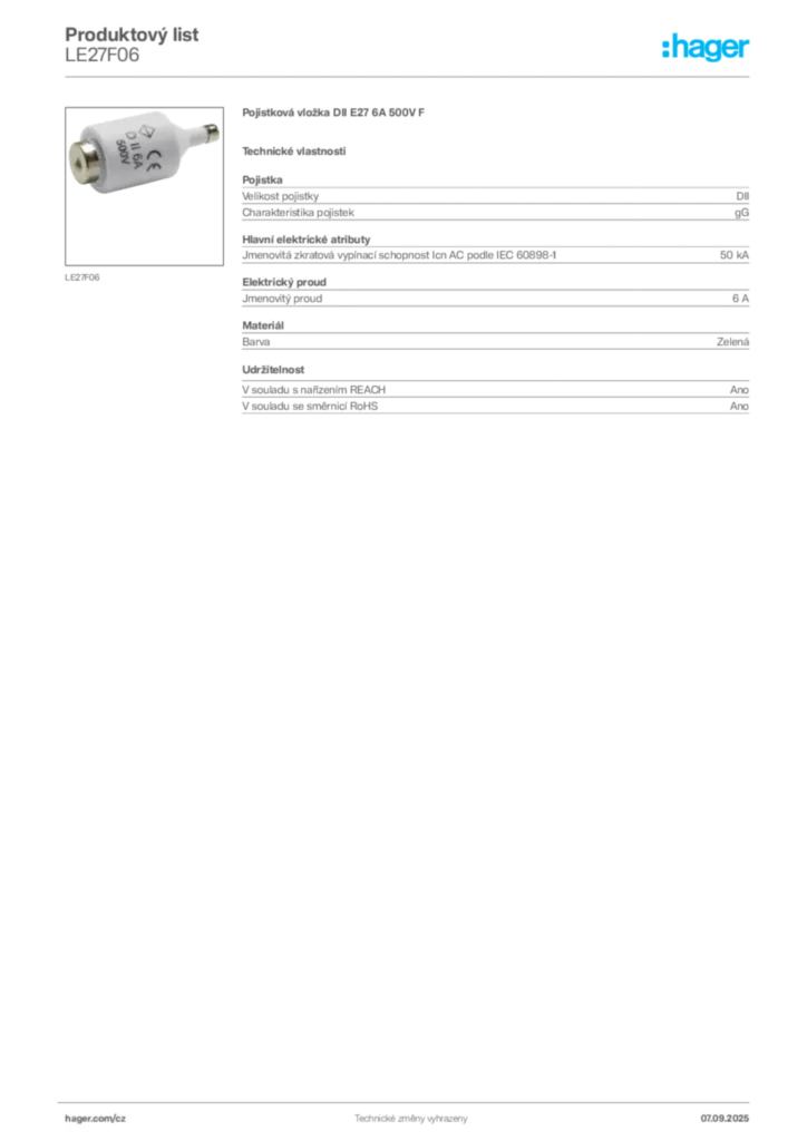 Obrázek Hager Produktový list LE27F06 | Hager