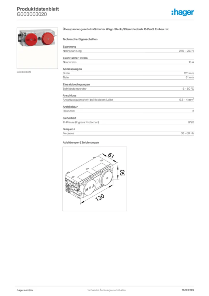 Bild Hager Produktdatenblatt G003003020 | Hager Deutschland