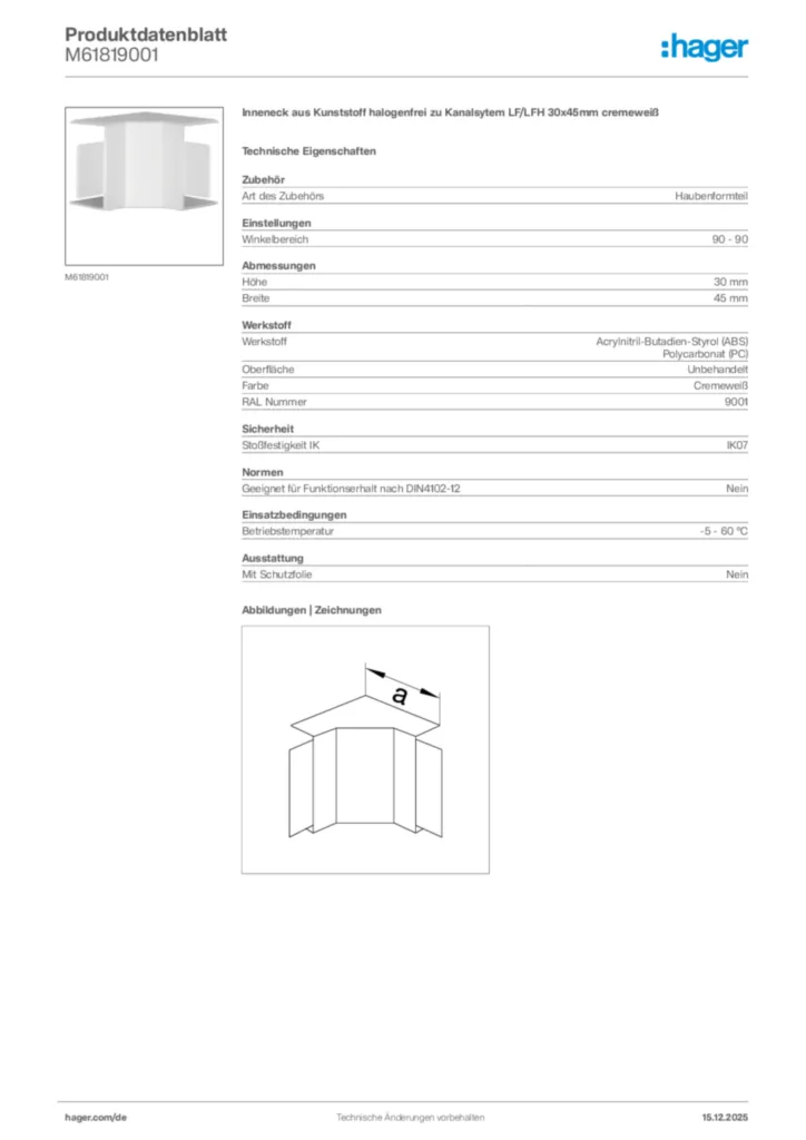 Bild Hager Produktdatenblatt M61819001 | Hager Deutschland