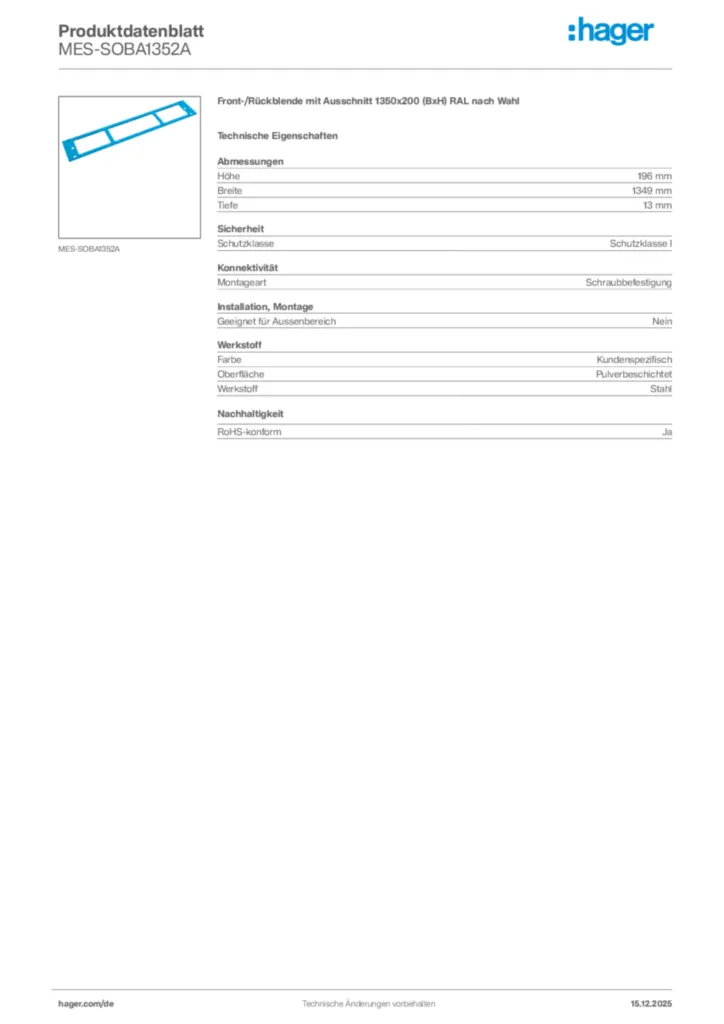 Bild Hager Produktdatenblatt MES-SOBA1352A | Hager Deutschland