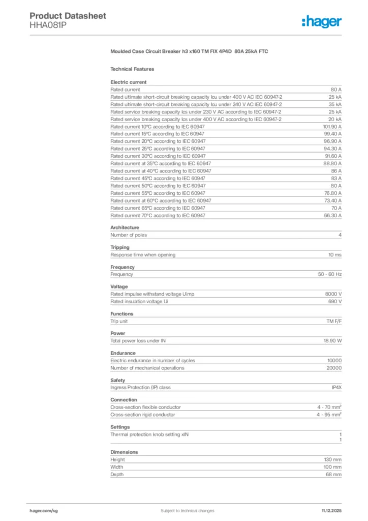 Image Hager Product data sheet HHA081P  | Hager