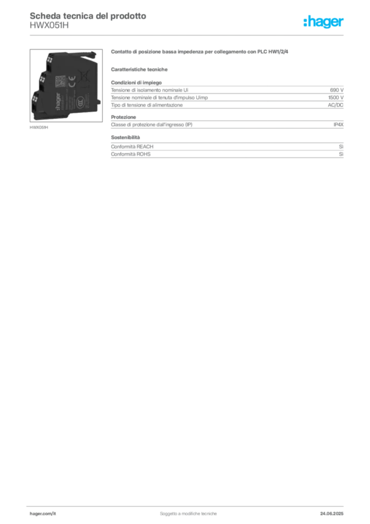 Immagine Hager Scheda tecnica del prodotto HWX051H | Hager Italia