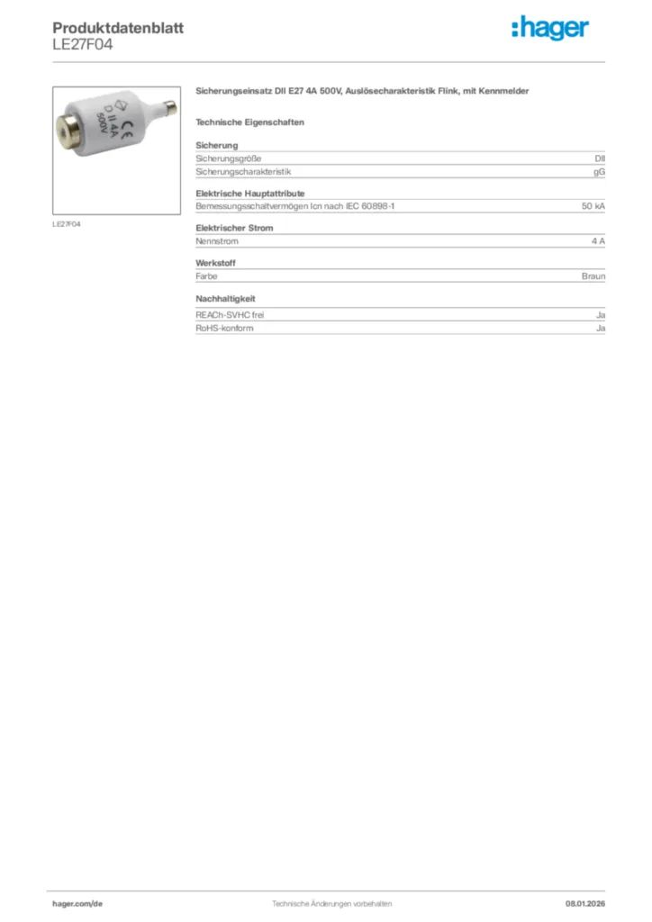 Bild Hager Produktdatenblatt LE27F04 | Hager Deutschland