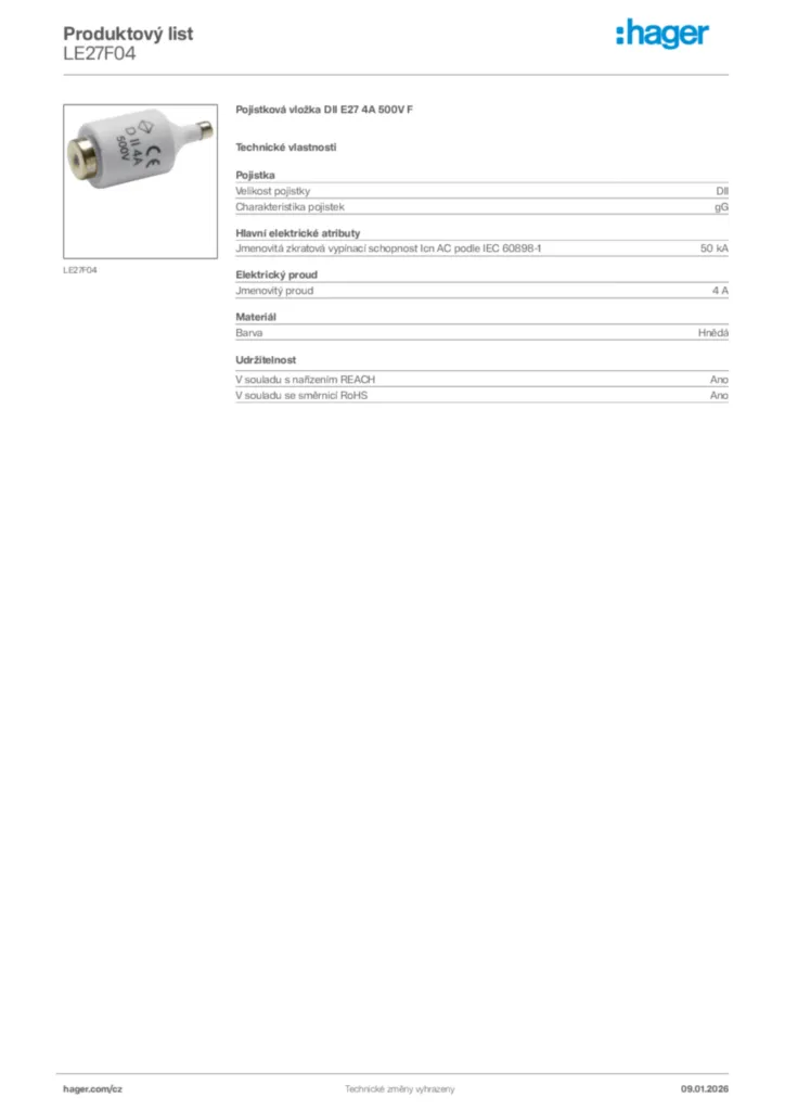 Obrázek Hager Product data sheet LE27F04 | Hager
