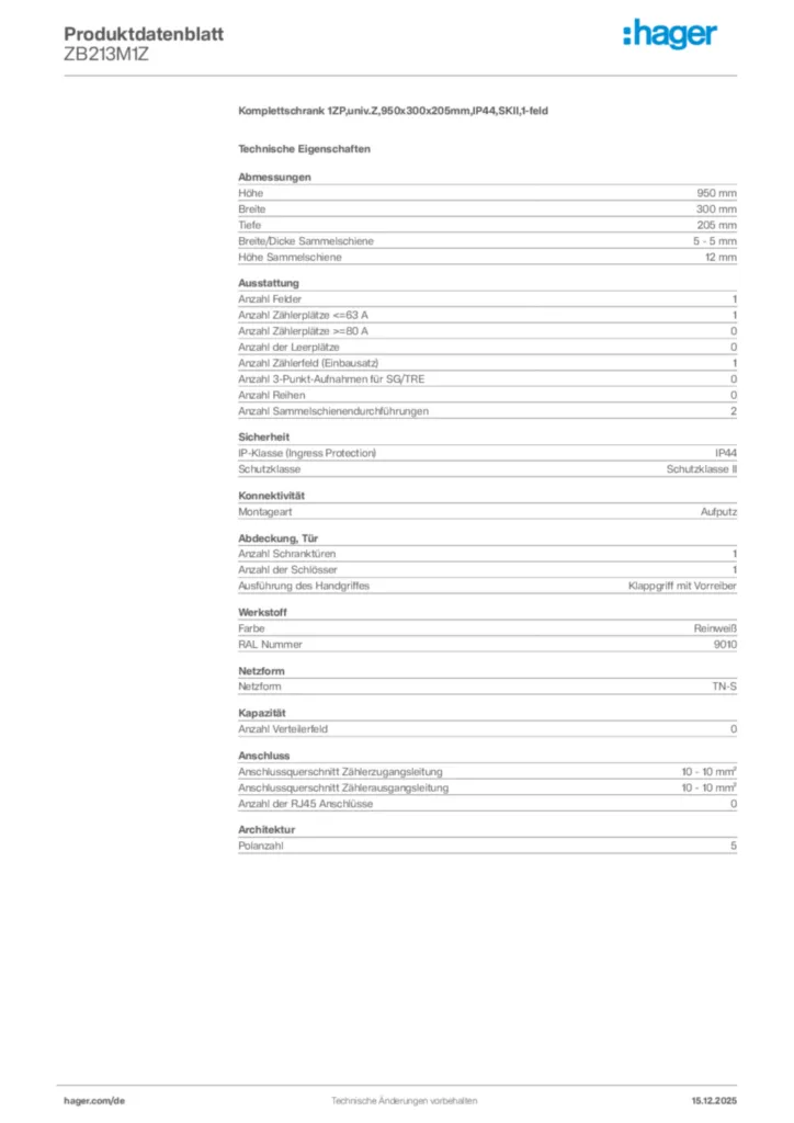 Bild Hager Produktdatenblatt ZB213M1Z | Hager Deutschland