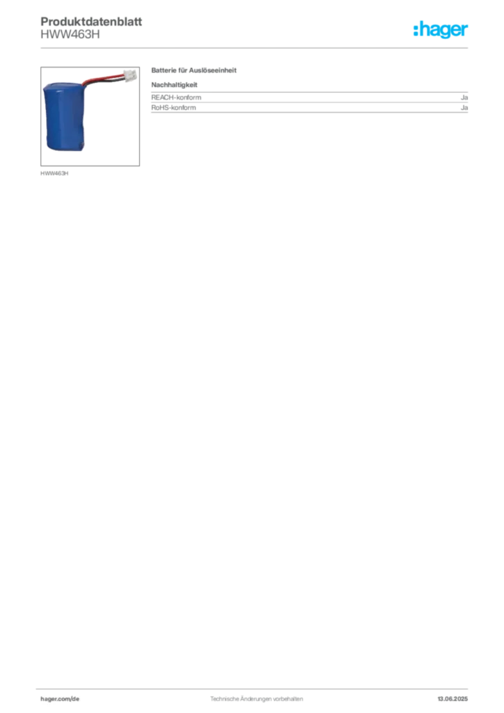 Bild Hager Produktdatenblatt HWW463H | Hager Deutschland