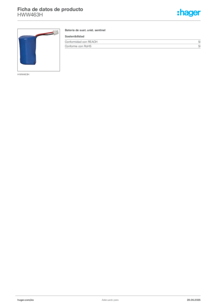 Imagen Hager Ficha de datos de producto HWW463H | Hager España