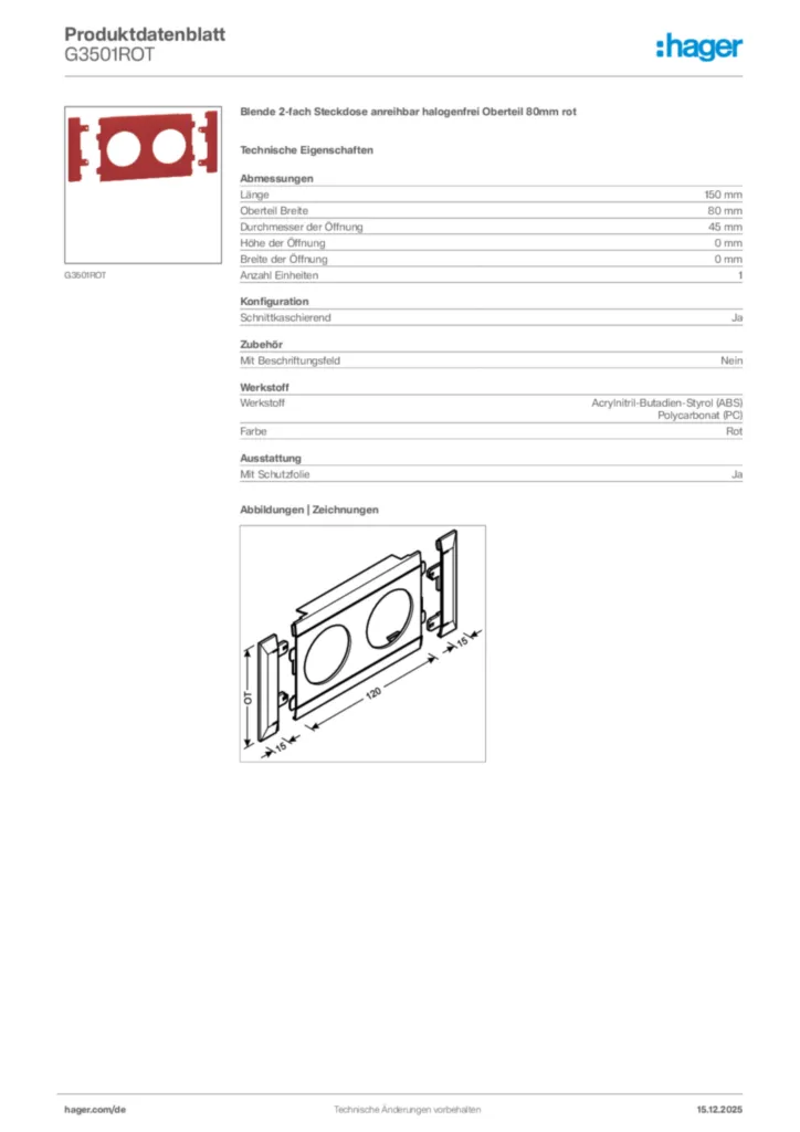 Bild Hager Produktdatenblatt G3501ROT | Hager Deutschland