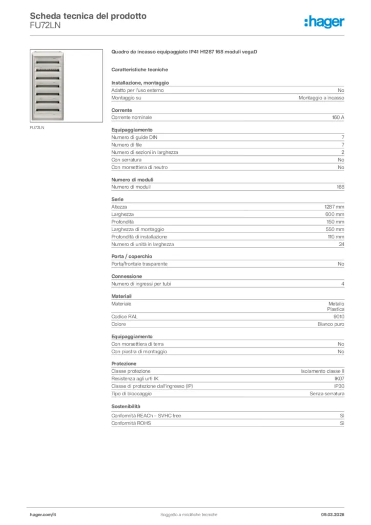Immagine Hager Scheda tecnica del prodotto FU72LN | Hager Italia