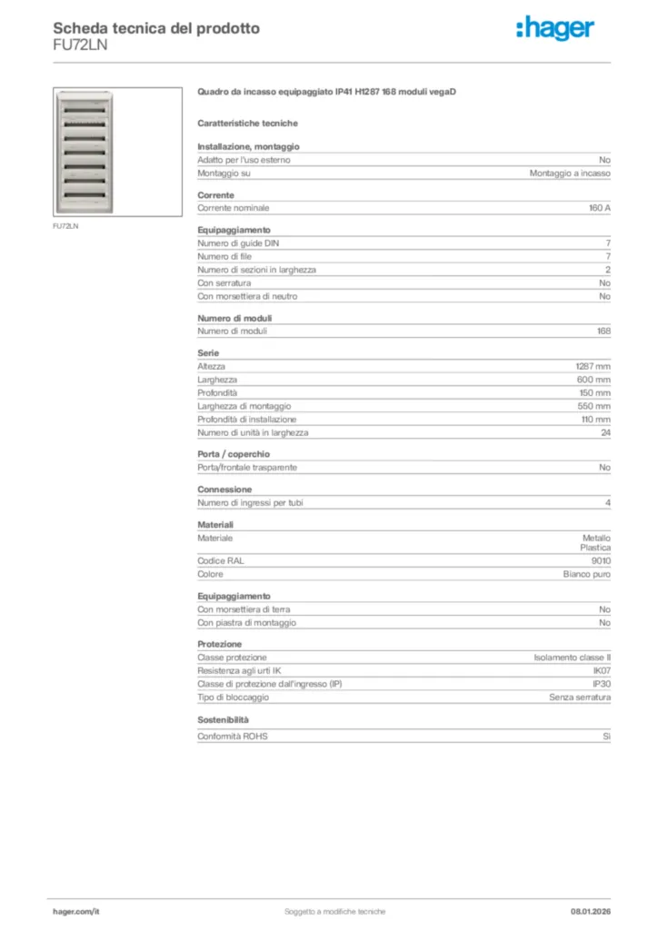 Immagine Hager Scheda tecnica del prodotto FU72LN | Hager Italia