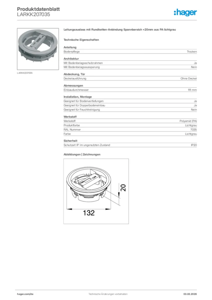 Bild Hager Produktdatenblatt LARKK207035 | Hager Deutschland