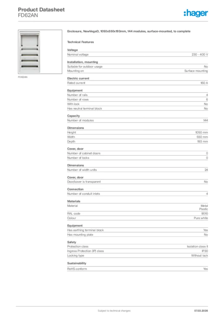 Image Hager Product data sheet FD62AN  | Hager Africa