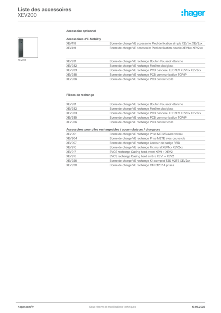 Image Hager Fiche technique du produit XEV200 | Hager France