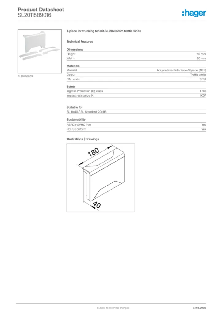 Image Hager Product data sheet SL2011589016  | Hager Africa