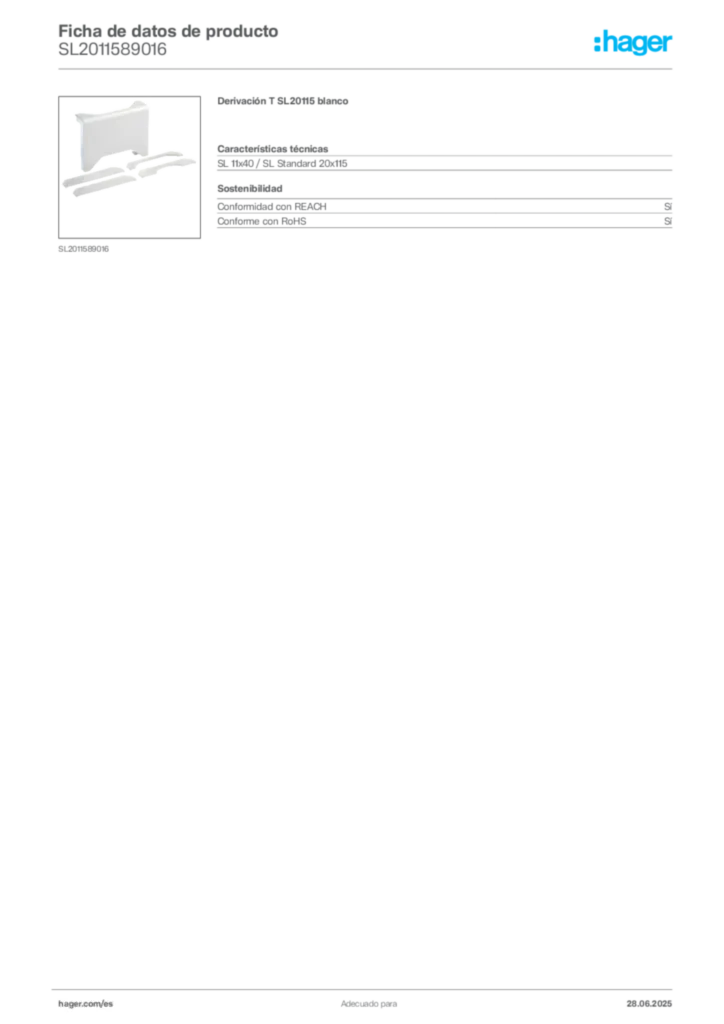 Imagen Hager Ficha de datos de producto SL2011589016 | Hager España
