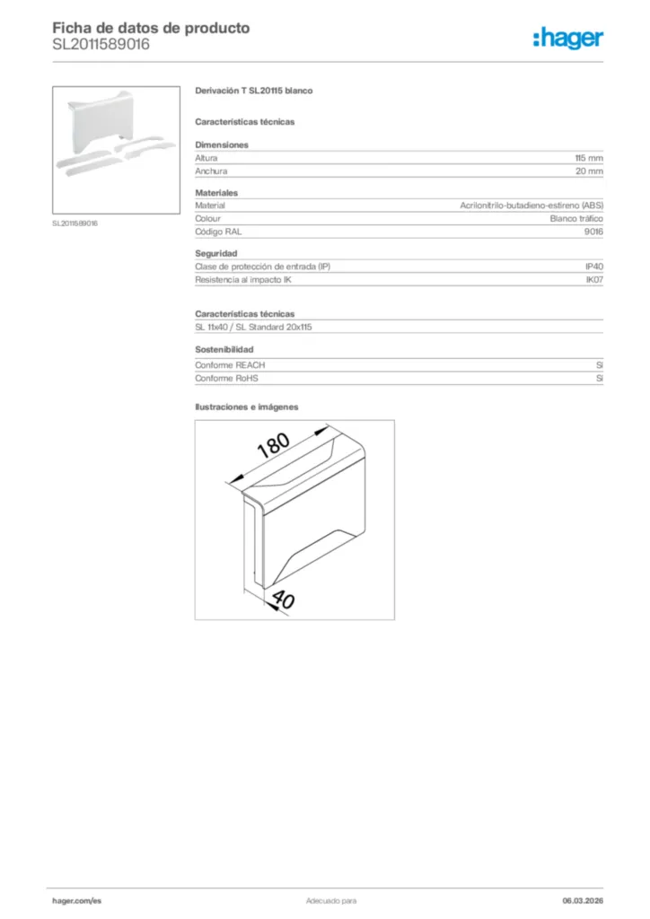Imagen Hager Ficha de datos de producto SL2011589016 | Hager España