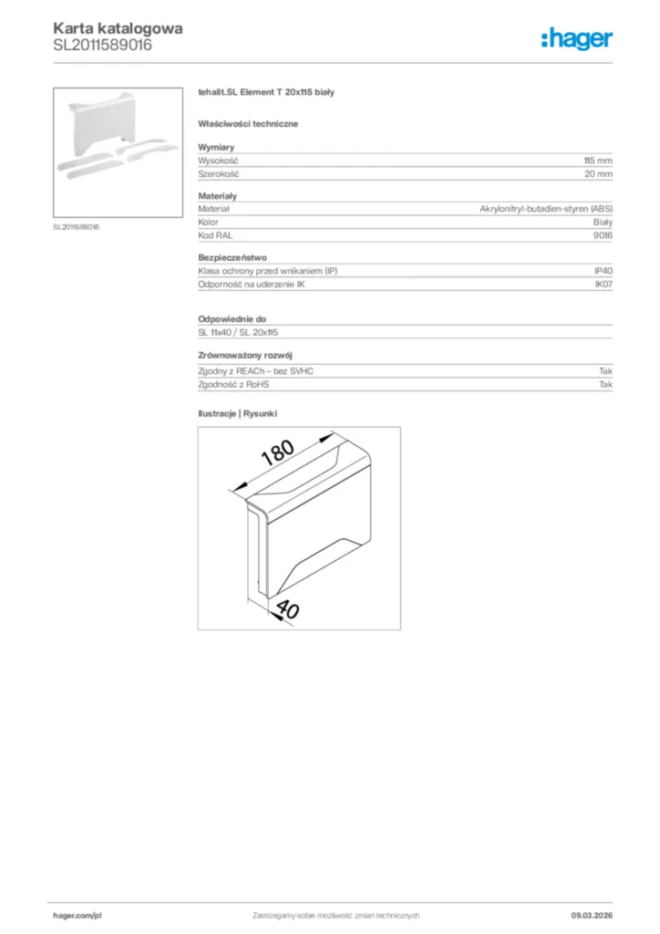 Zdjęcie Hager Karta katalogowa SL2011589016 | Hager Polska