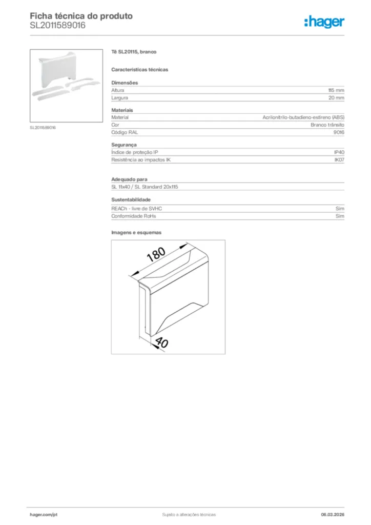 Imagem Hager Ficha técnica do produto SL2011589016 | Hager Portugal