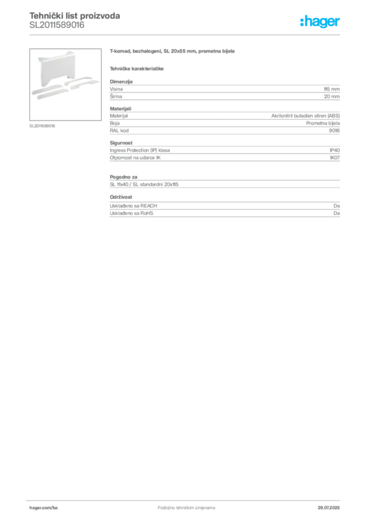 Slika Hager Product data sheet SL2011589016  | Hager