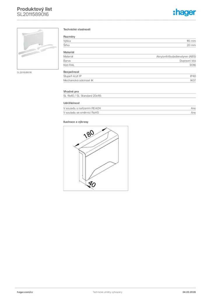 Obrázek Hager Product data sheet SL2011589016 | Hager