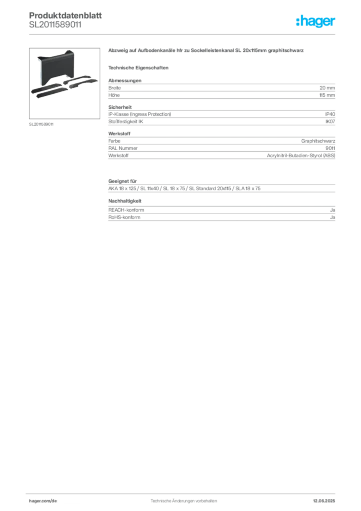 Bild Hager Produktdatenblatt SL2011589011 | Hager Deutschland