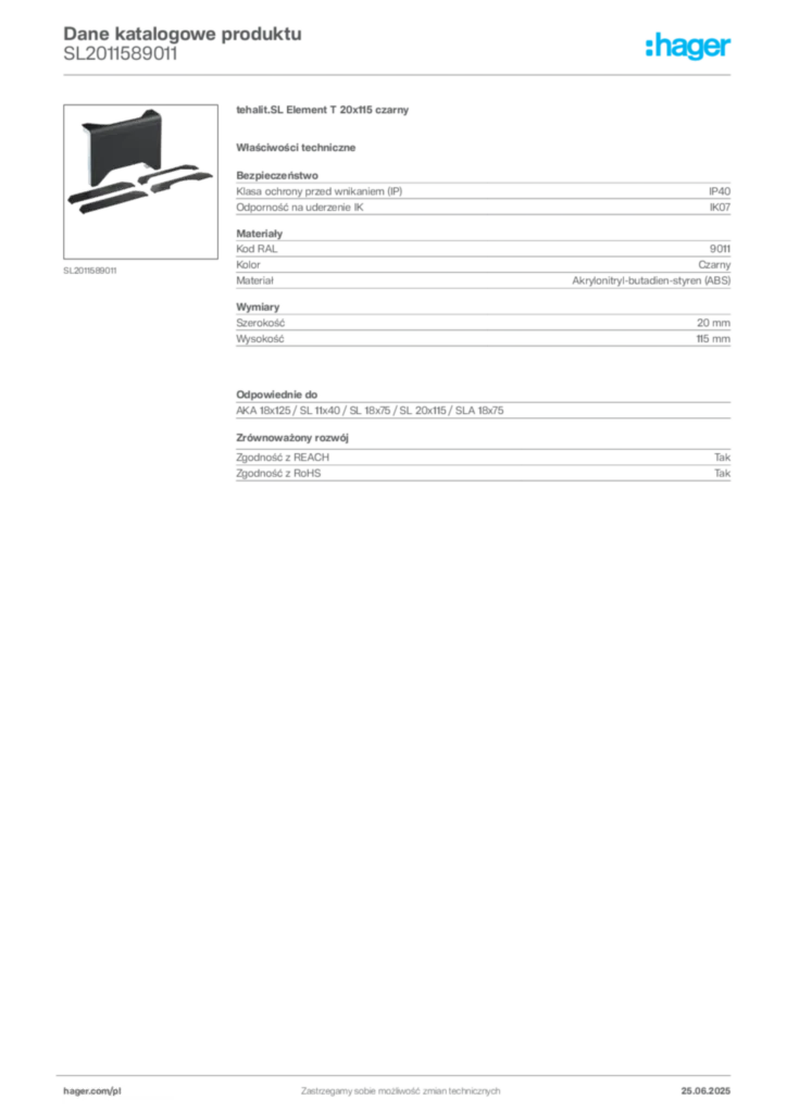 Zdjęcie Hager Karta katalogowa SL2011589011 | Hager Polska