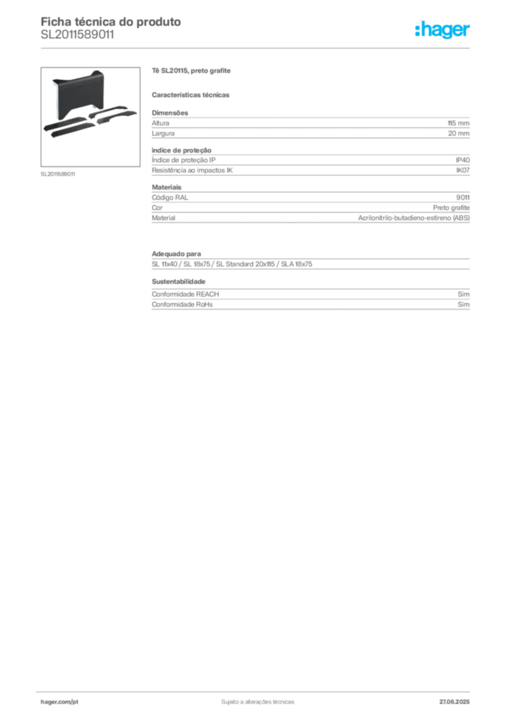 Imagem Hager Ficha técnica do produto SL2011589011 | Hager Portugal