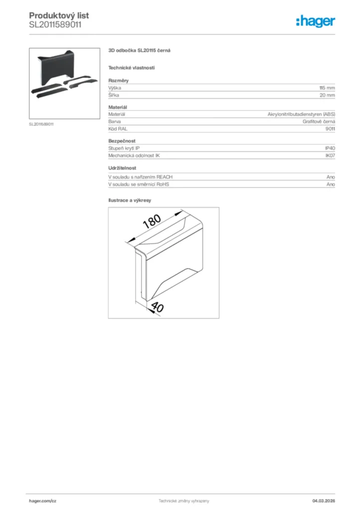 Obrázek Hager Product data sheet SL2011589011 | Hager