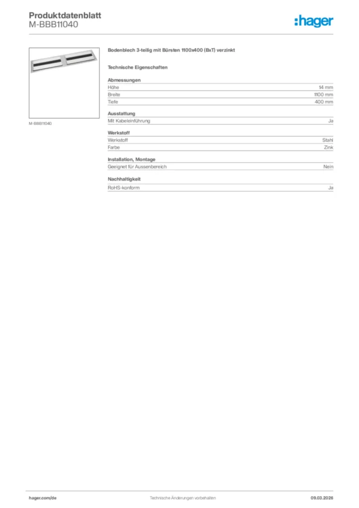 Bild Hager Produktdatenblatt M-BBB11040 | Hager Deutschland