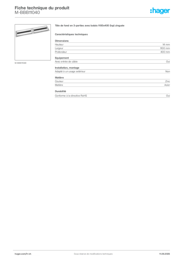 Image Hager Fiche technique du produit M-BBB11040 | Hager Suisse