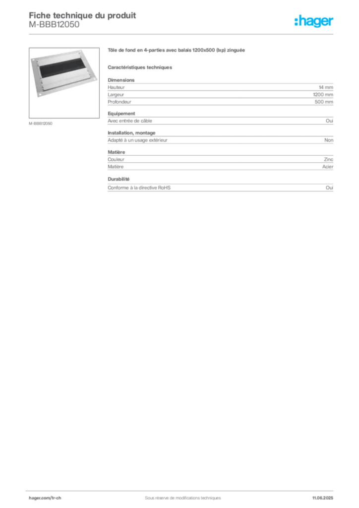 Image Hager Fiche technique du produit M-BBB12050 | Hager Suisse