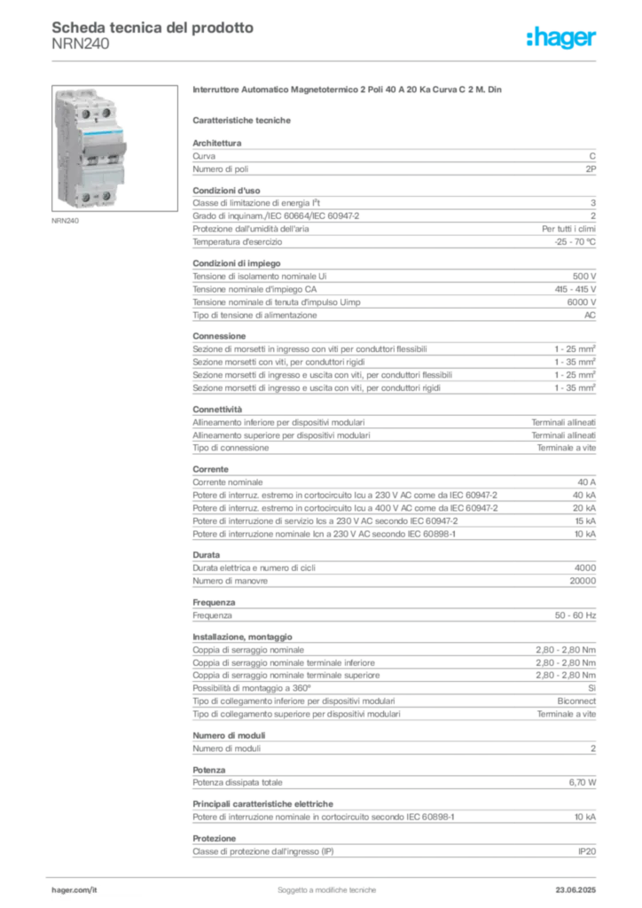 Immagine Hager Scheda tecnica del prodotto NRN240 | Hager Italia