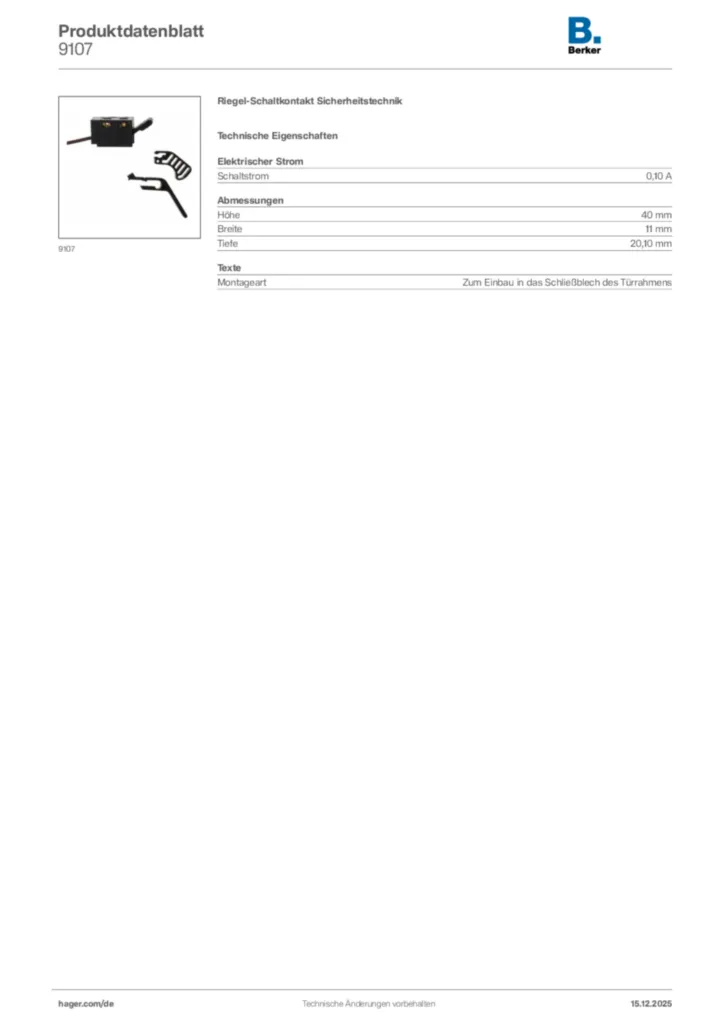 Bild Berker Produktdatenblatt 9107 | Hager Deutschland