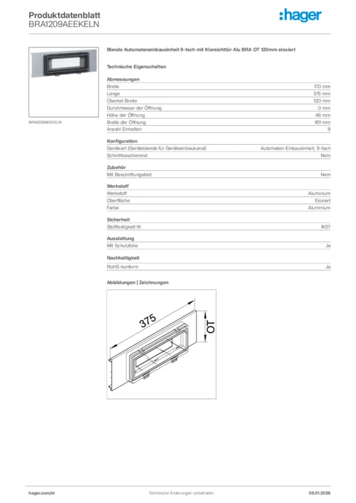 Bild Hager Produktdatenblatt BRA1209AEEKELN | Hager Deutschland