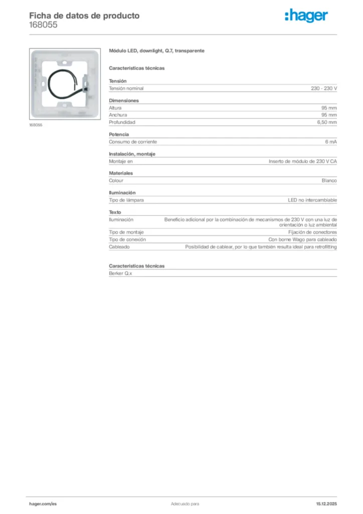 Imagen Hager Ficha de datos de producto 168055 | Hager España