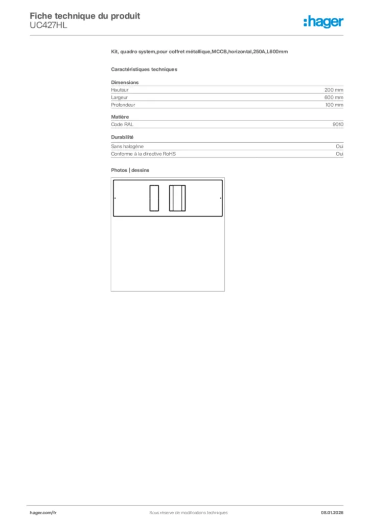 Image Hager Fiche technique du produit UC427HL | Hager France
