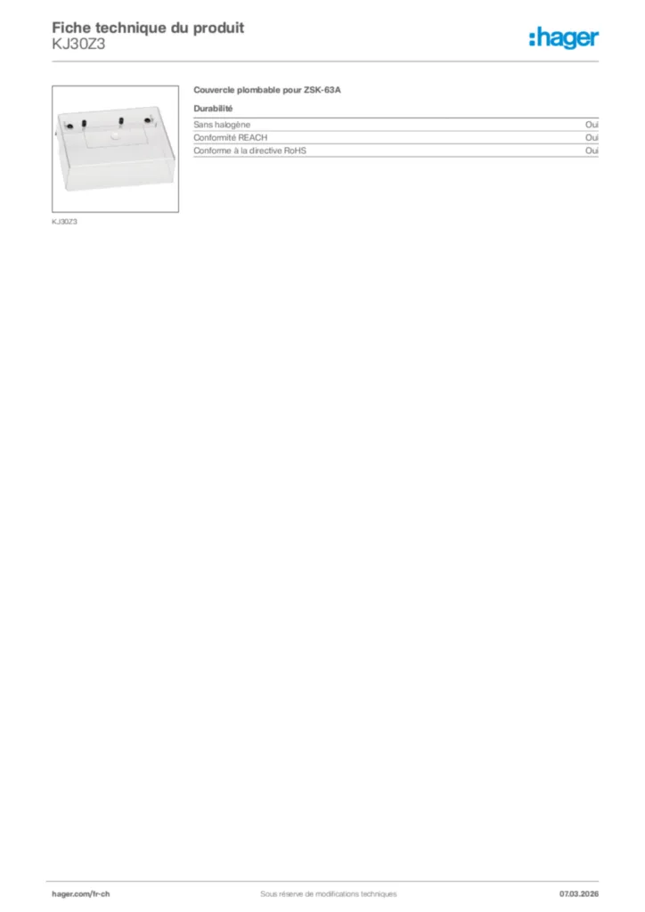 Image Hager Fiche technique du produit KJ30Z3 | Hager Suisse