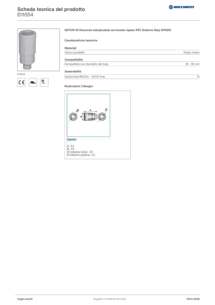 Immagine Bocchiotti Scheda tecnica del prodotto B11854 | Hager Italia