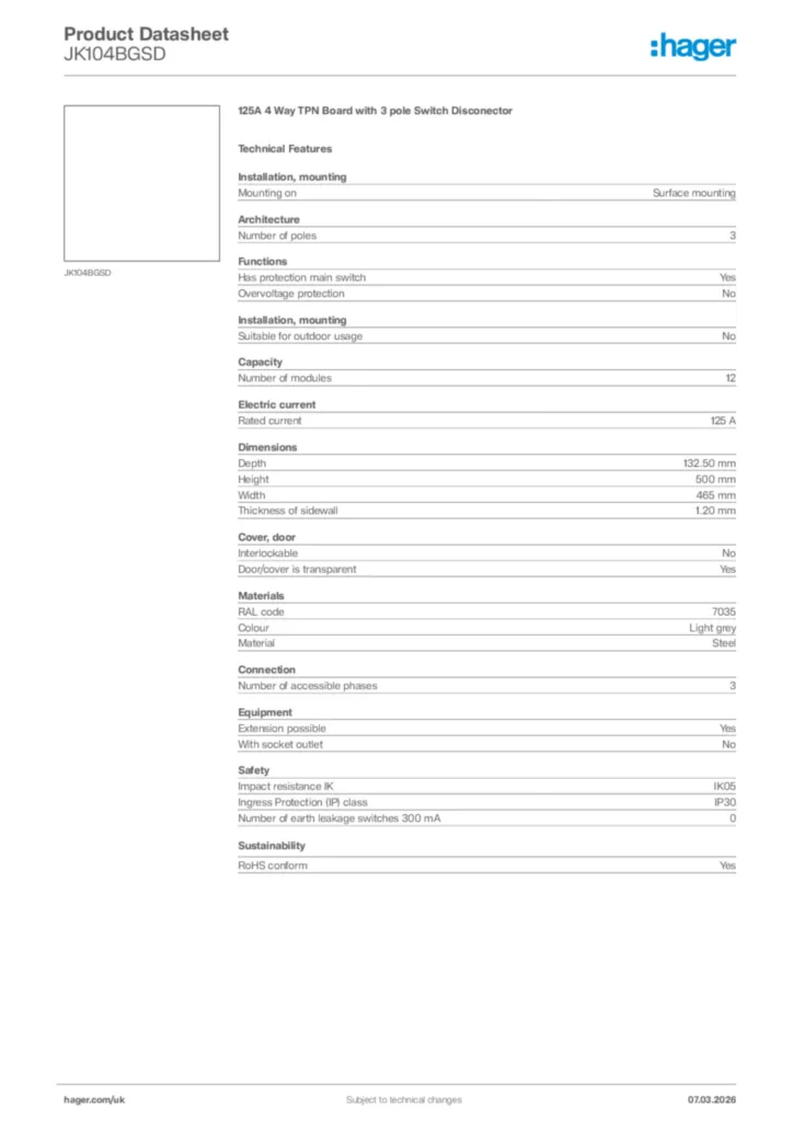 Image Hager Product data sheet JK104BGSD  | Hager