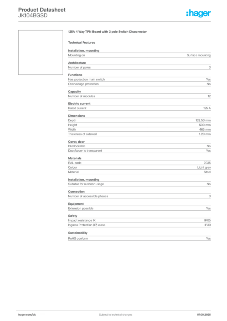 Image Hager Product data sheet JK104BGSD  | Hager
