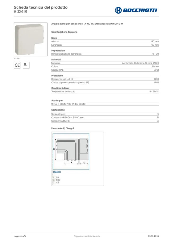 Immagine Bocchiotti Scheda tecnica del prodotto B02491 | Hager Italia